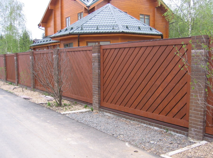 Wooden fence on brick pillars