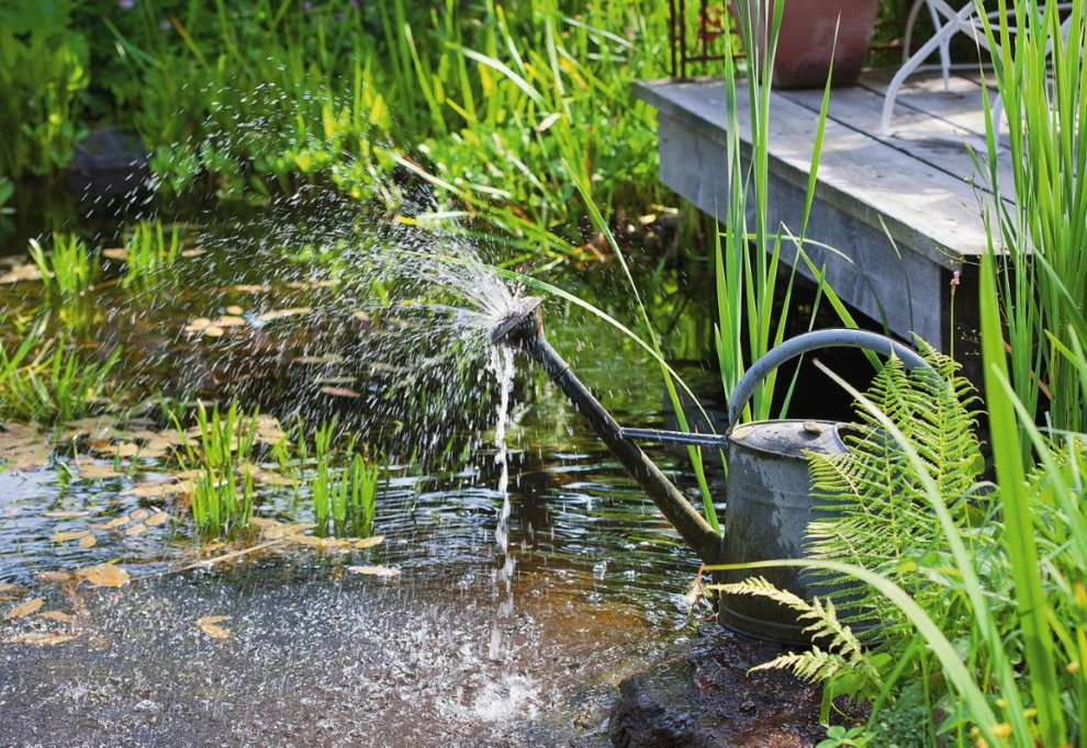 Fontaine de jardin d'un ancien arrosoir galvanisé