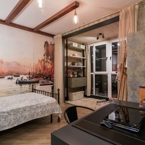 Wooden beams on the ceiling of the room