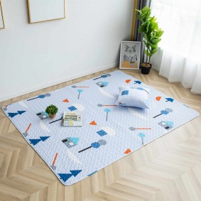 Tapis bleu sur le parquet