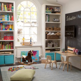 Open shelving in a nursery