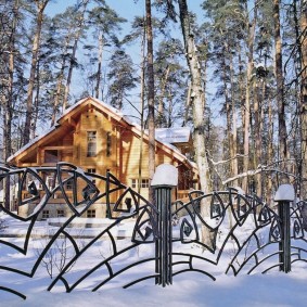 L'hiver à la campagne avec une clôture forgée