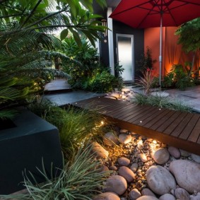 Wood flooring through a dry creek