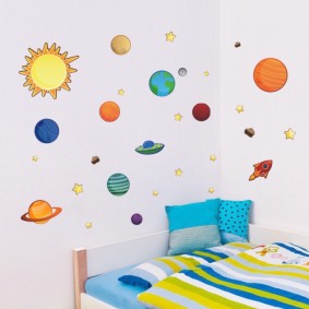 Colored paper application on a white wall