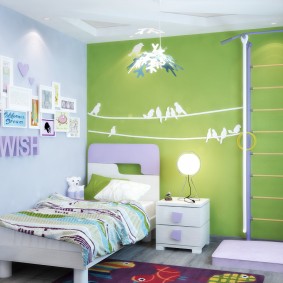 Swedish wall in the interior of a children's room