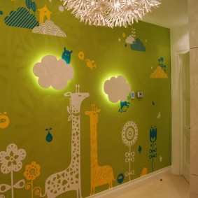 Nightlights on the wall of a children's room