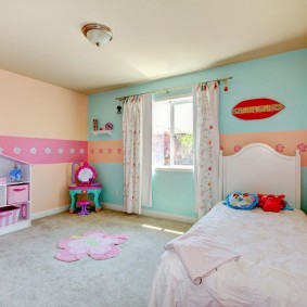 Pink and blue interior of a children's room