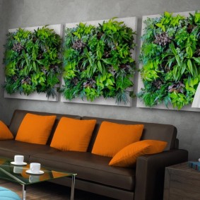 Panel of living plants over the sofa