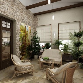 Wooden beams on a white ceiling