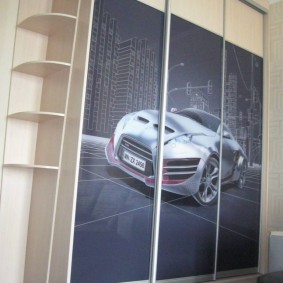 Racing car on sliding wardrobe doors