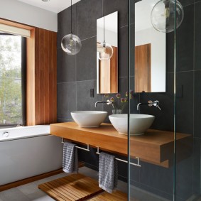 Wooden countertop in the bathroom