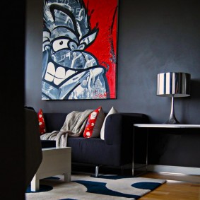 Bright room decor with dark walls