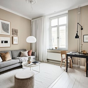 Bright living room with beige walls