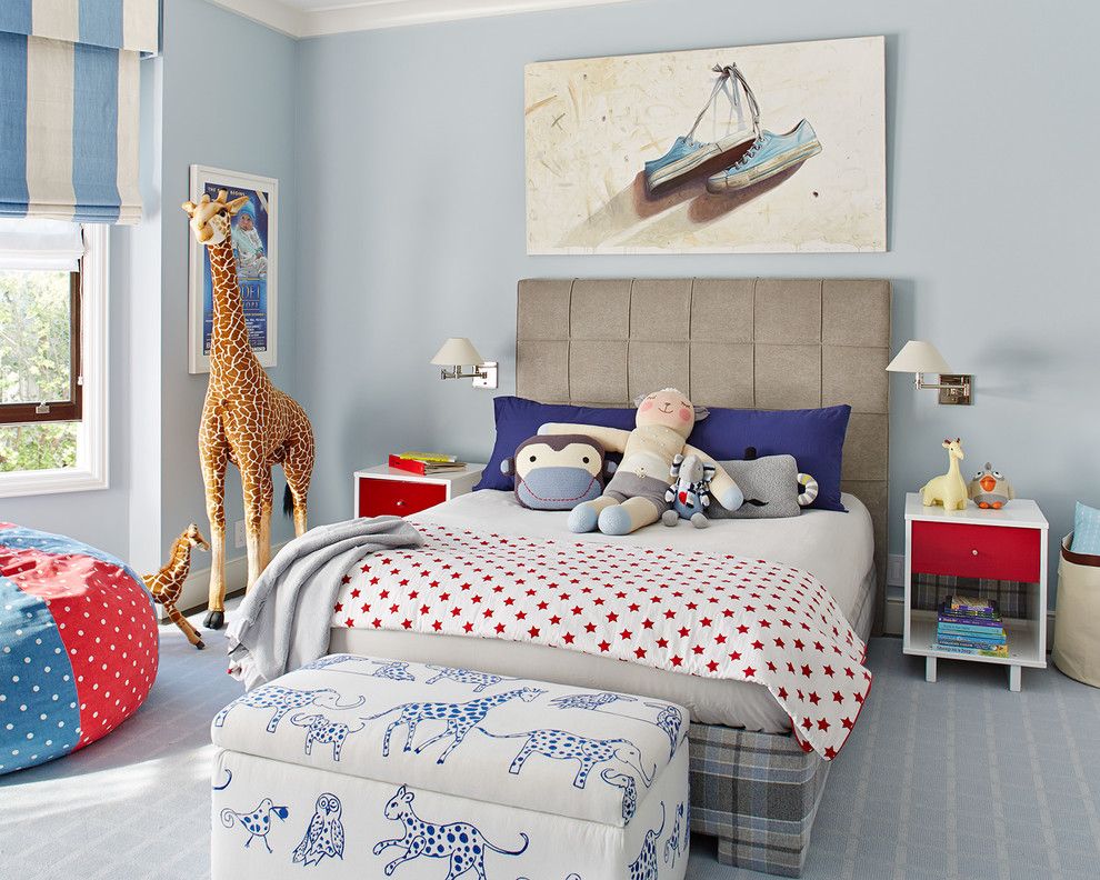 Blue walls in the interior of a children's bedroom