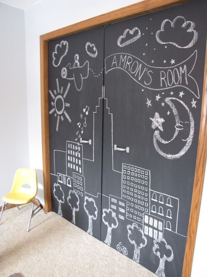 Slate surfaces on the cabinet doors in the nursery