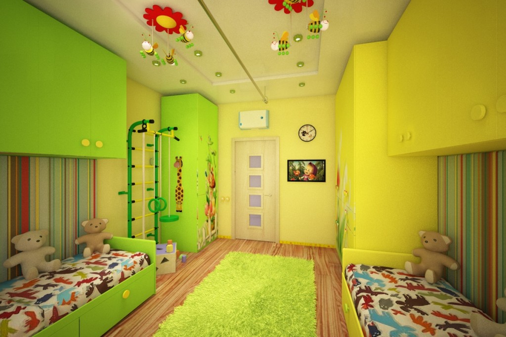 Ontwerp van een kinderkamer met een gecombineerd plafond