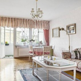 Window decoration in the hall with a balcony