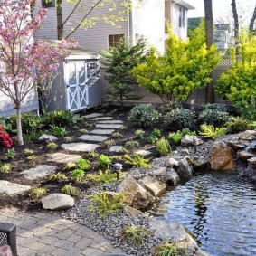 Jardin de rocaille avec un petit étang