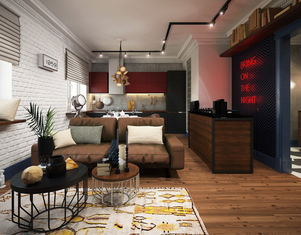 Décor d'une salle de style loft moderne