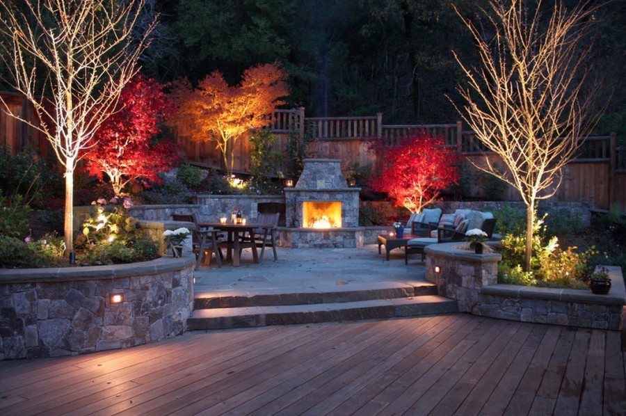 Beautiful patio lighting in the garden