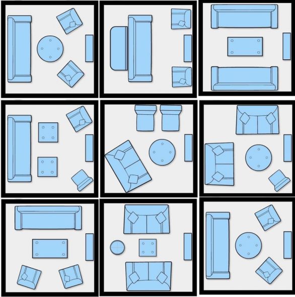 La disposition du canapé et des fauteuils à l'intérieur du hall