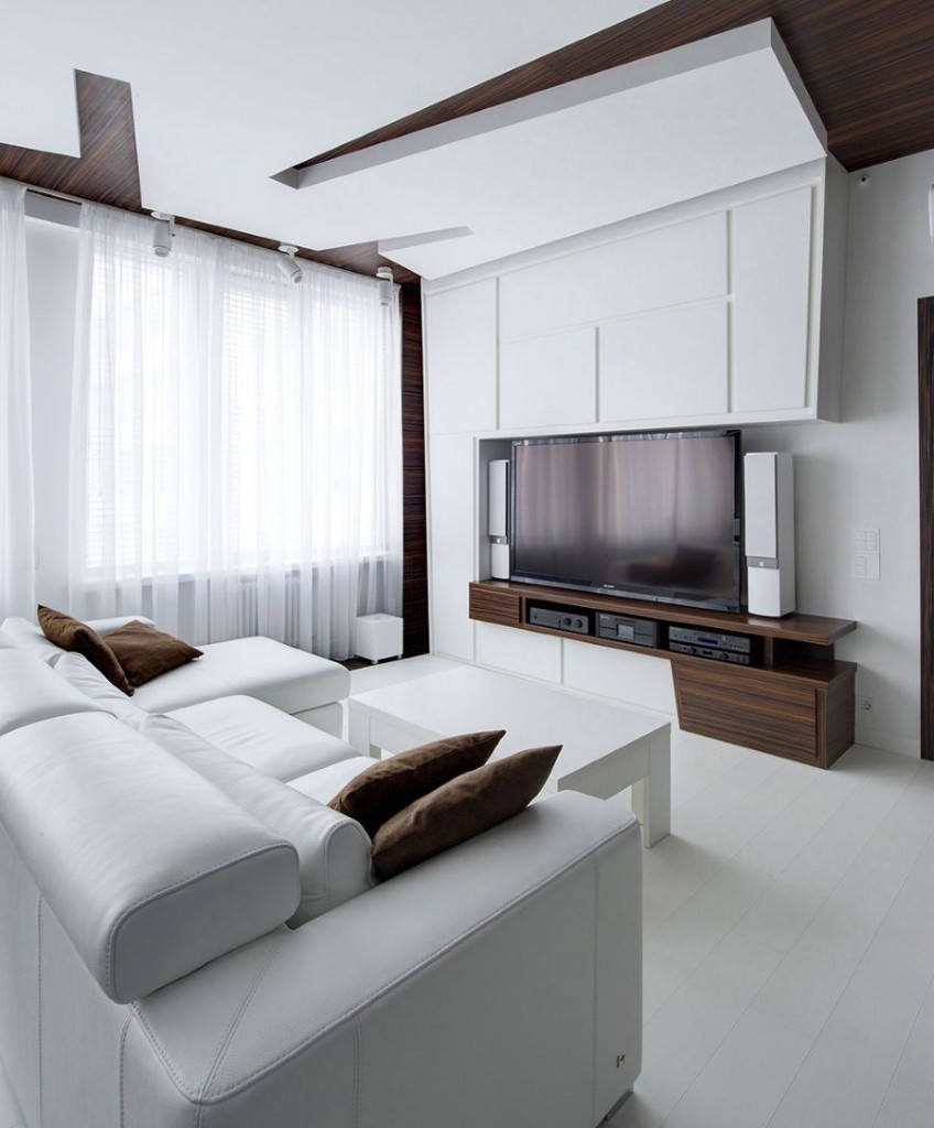 Two-level ceiling of their drywall in a modern apartment