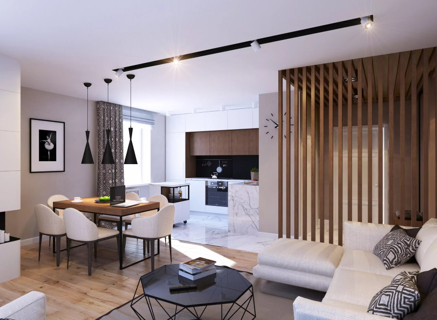 Design of a kitchen-living room in a modern apartment