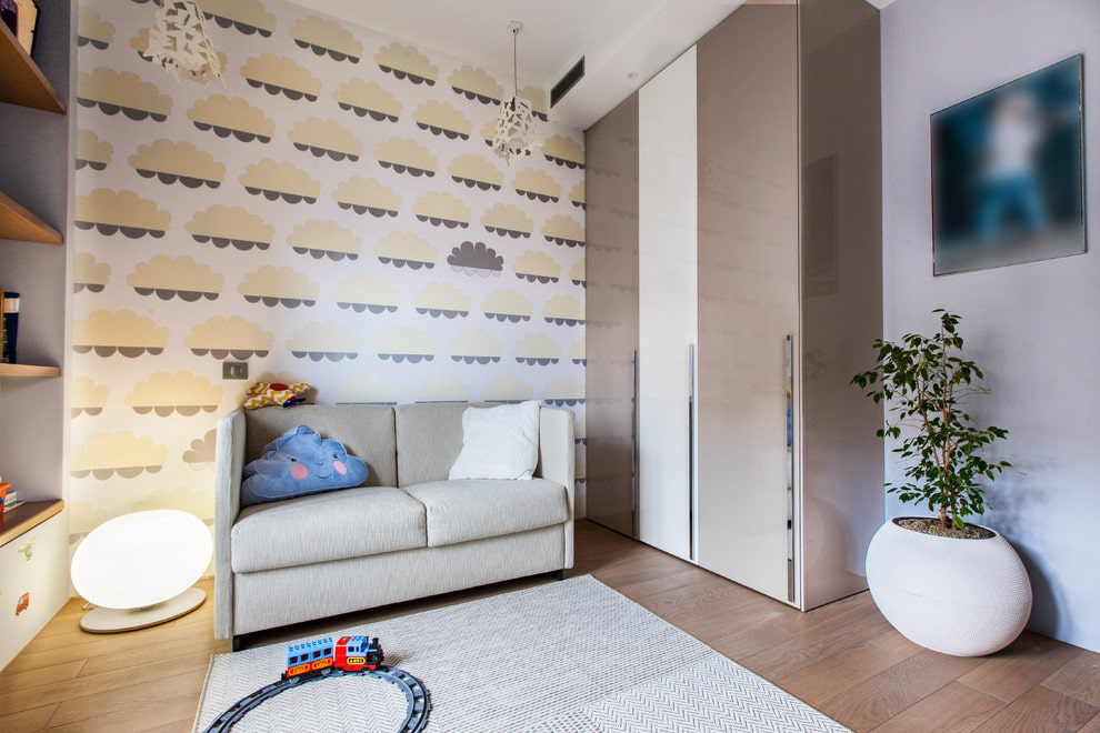 Intérieur d'une chambre d'enfant avec un placard dans un style moderne