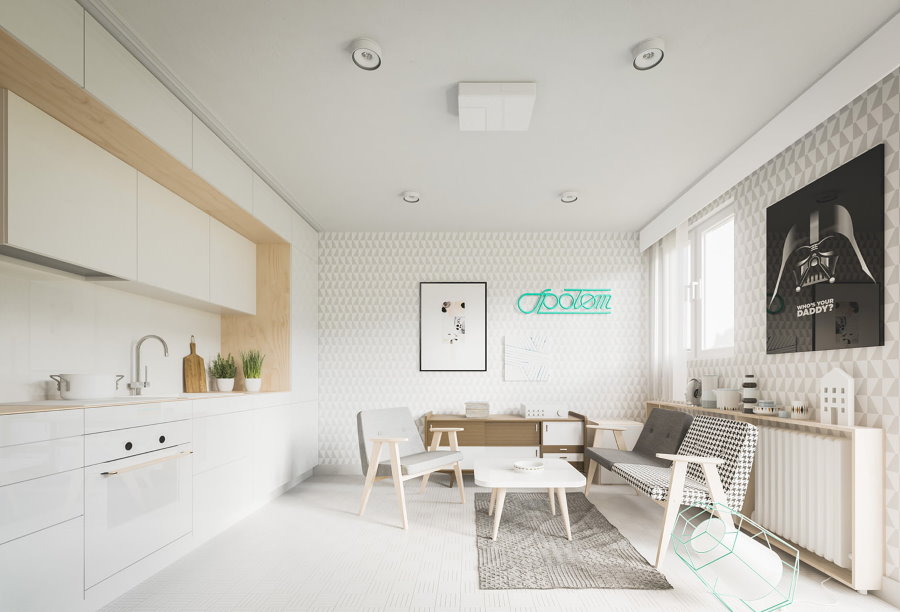 White walls in a studio apartment