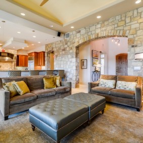 stone arch in apartment interior photo