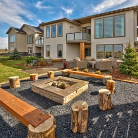 Garden furniture made of wooden stumps