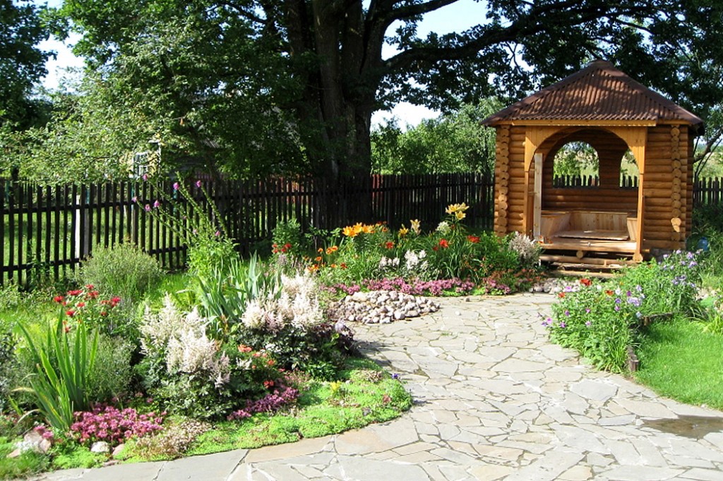 Garden path coated with natural stone