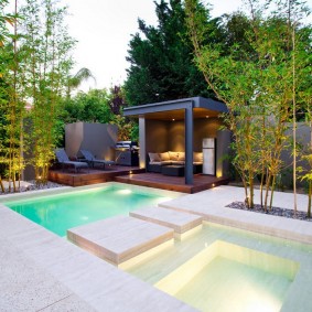 Semi-closed gazebo by the concrete pool