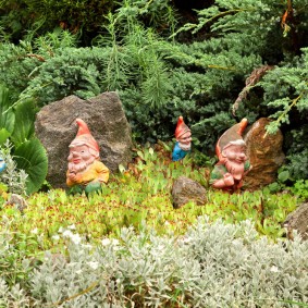 Nains de jardin sous les conifères