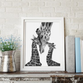 Photo of giraffes in a thin frame