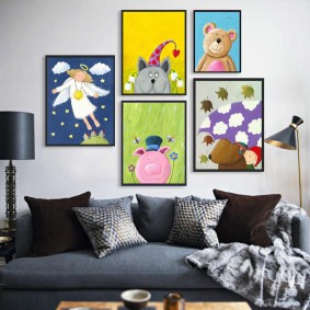 Children's drawings in black frames