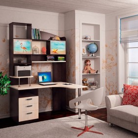 Built-in shelves in the nursery wall