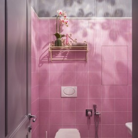 Piastrelle rosa in una piccola toilette