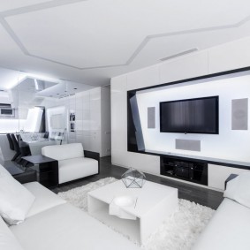 Mobilier blanc dans un appartement de style high-tech