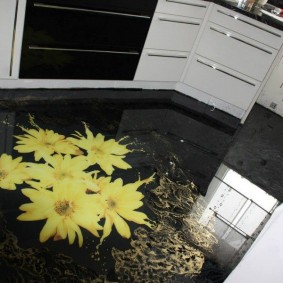 Glossy floor in a modern style kitchen