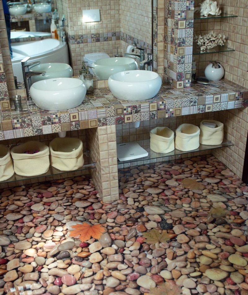 Bulk floor with 3d effect in the interior of the bathroom