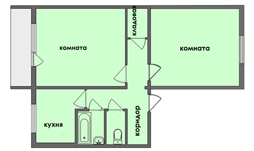 Disposition d'un appartement de deux pièces-Brejnevka avec une superficie de 70 m²