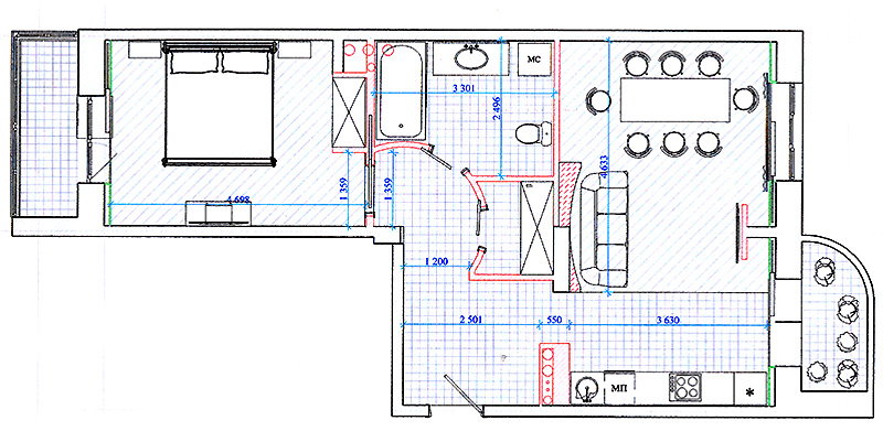 Schema dell'appartamento sotto gilet dopo la riqualificazione