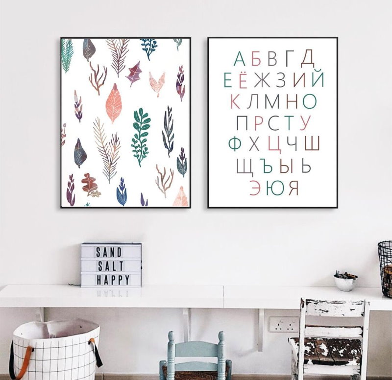 Alphabet on a light poster in a preschooler's room