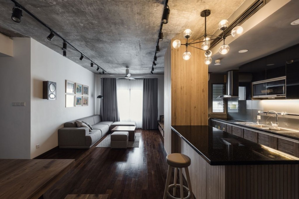 Plafond en béton dans un appartement de style loft