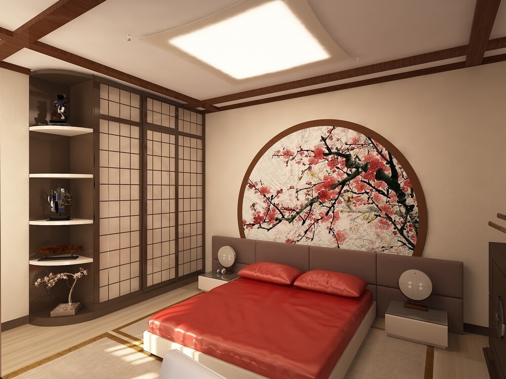 Chambre de style japonais dans un appartement de deux chambres