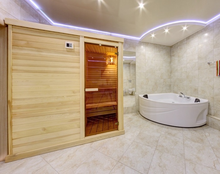 Cabine en bois d'un hammam domestique