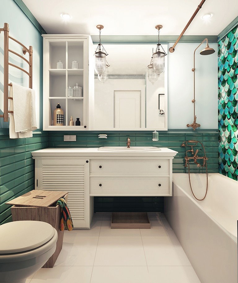 Décor vintage dans une salle de bain maison panneau