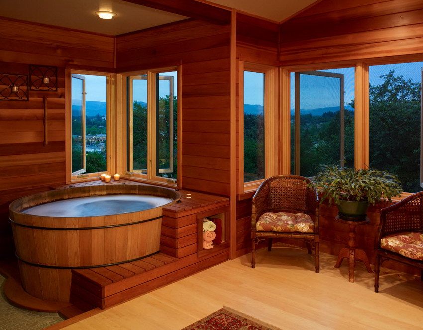 salle de bain en bois japonaise