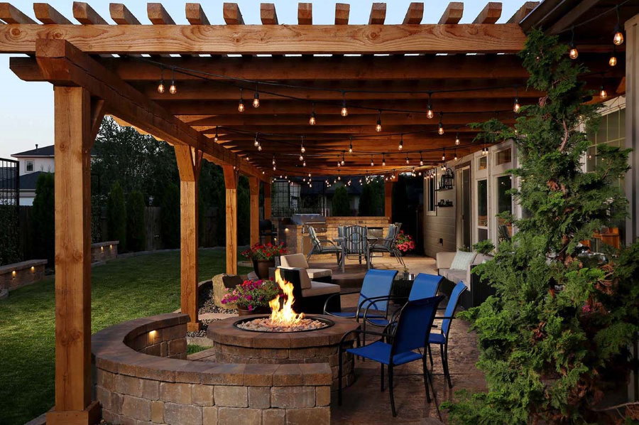 Garden furniture under a canopy on the terrace